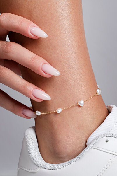 Elika Silver Kadın İncili Minimal Halhal / Kalpli Halhal