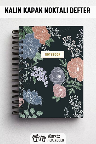 Eldesen Tasarım A5 Spiral Thick Cover Dotted Notepad, 80 Sheets 160 Pages, White Line