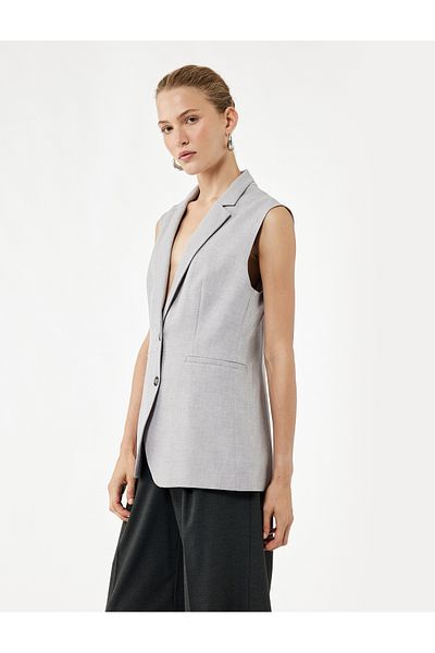 Koton Double Breasted Collar Sleeveless Long Blazer Vest
