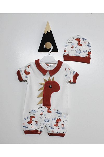 Puppis Baby Dinosaur Figured Hat Jumpsuit Set