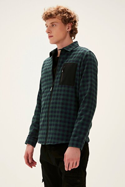 Bad Bear Liam Shirt Forest Yeşil Kareli Fermuarlı Erkek Gömlek