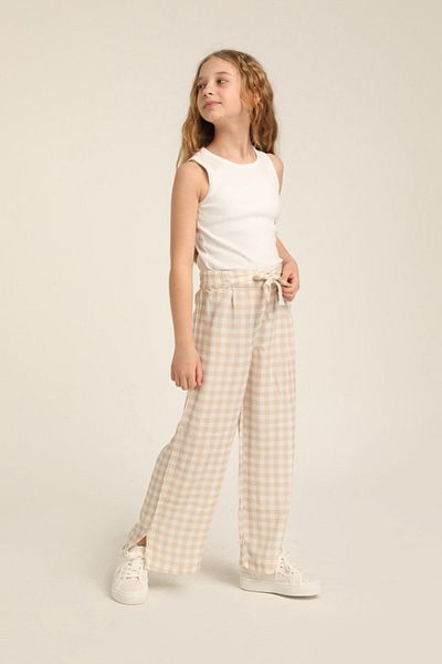 minojoy Beige Plaid Girl's Trousers - Diohen