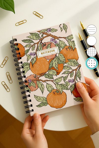 Eldesen Tasarım A5 Spiral Thick Cover Dotted Notepad, 80 Sheets 160 Pages, Orange