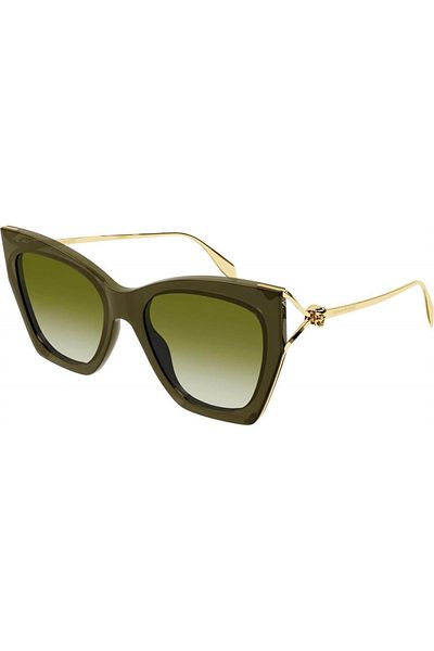 ALEXANDER MCQUEEN نظارات شمسية للنساء Am0375s 004 99-01، أسيتات، إطار هندسي أخضر