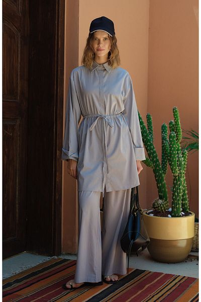 Fatma Atasoy Wide Leg Gray Cotton Trousers