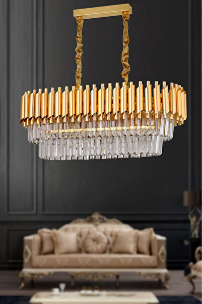 Avizemoda Palmira 75x35 Lik Kristal Taşlı Lüks Avize - (sarı-yaldız)