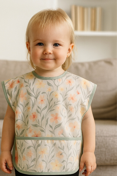 BibKing Flower Pattern Short Sleeve Liquid Proof Activity and Feeding Bib Waterproof Baby Bib