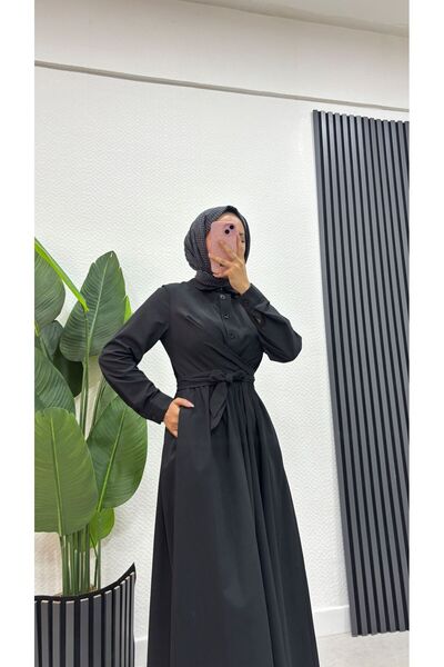 BURCU TESETTÜR Rochie cu nasturi în față și cu curea în talie 1150