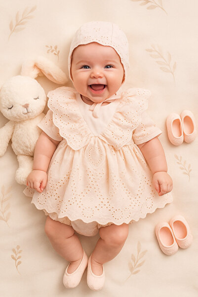 Ozz Baby طفلة حديثي الولادة بلون السلمون، إسكالوب للعطلات، فستان Mevlütluk، ا...