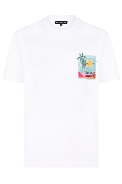 Basics&More Men's White Printed Cotton T-Shirt - Sunshine Paradise