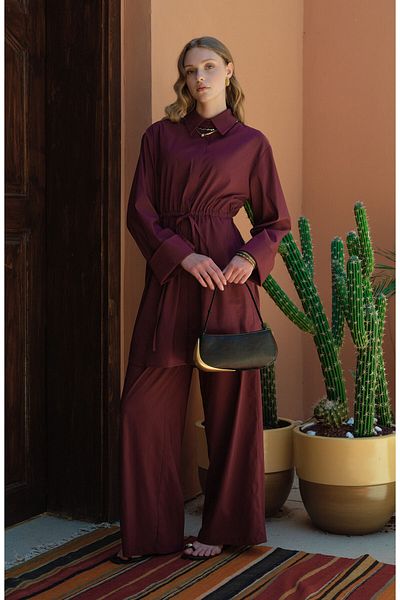 Fatma Atasoy Wide Leg Cherry Cotton Trousers