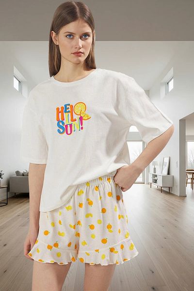 PayBuy Women's Summer Cotton Pajama Set Crew Neck Flounced Shorts Comfortable Design Distinguished Material