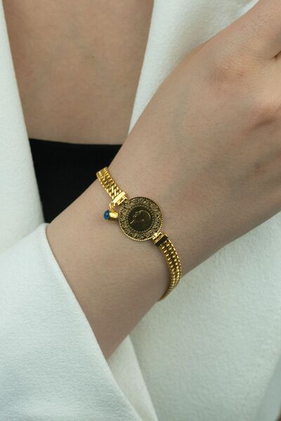 İdeal Sarraf 22 Ayar Çeyrekli Zincir Altın Kulp Nazarlıklı Bileklik