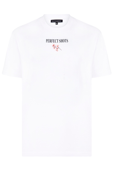 Basics&More Tricou alb din bumbac cu imprimeu pentru bărbați - Perfect Shots