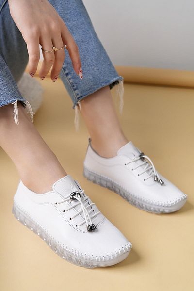 Nesil Shoes Knc 12 White Genuine Leather Transparent Sole Women's Shoes
