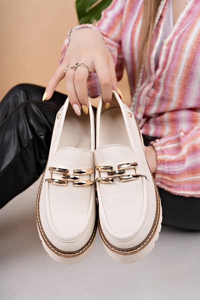 Mammamia D25Ya 3695 Cream Genuine Leather Masculine Women's Shoes
