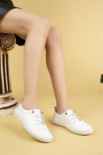 Nesil Shoes Maria 300 White Genuine Soft Leather Casual Women's Shoes