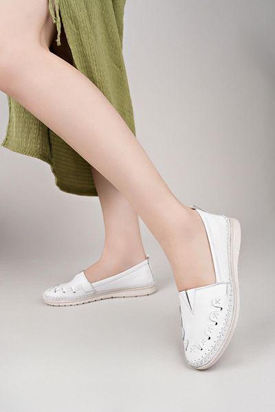Nesil Shoes Knc 022 Pantofi pentru femei din piele naturală moale albă