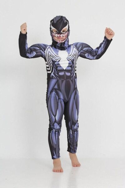 3A MODA ÇOCUK KOSTÜMÜ Venom Çocuk Kostümü – 4-10 Yaş Erkek Süper Kahraman Tulum