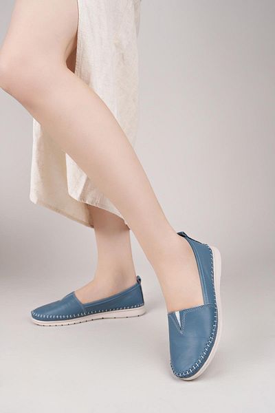 Nesil Shoes Knc 033 Blue Genuine Soft Leather Women's Shoes