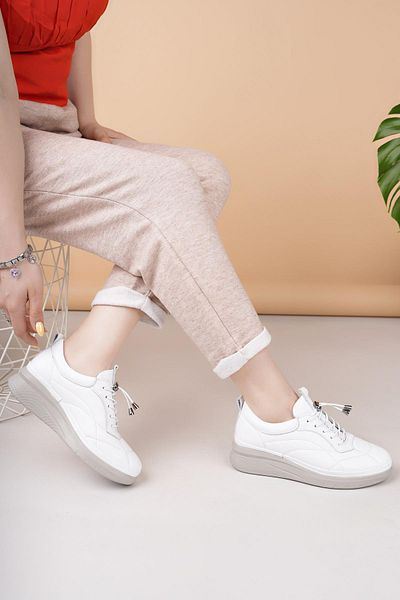 Nesil Shoes Modessa 123 White Lace-Up Genuine Soft Leather Women's Shoes