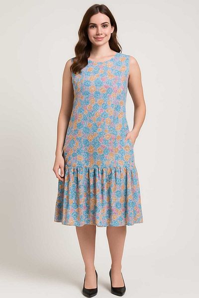MODA Women's Floral Patterned Sleeveless Comfortable Fit Wrap Dress