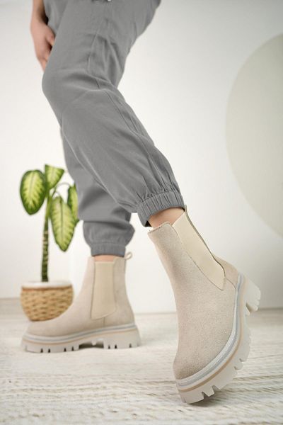 Nesil Shoes Dvm 5004 Cizme de damă din piele întoarsă dublu elastic
