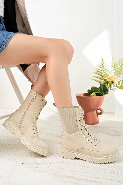 Nesil Shoes Polact 23002 Bej Zümrüt Kadın Bot