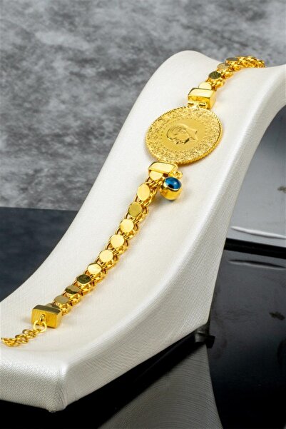 İdeal Sarraf 22 Ayar Çeyrekli Pul Arpa Zincir Nazarlıklı Bileklik