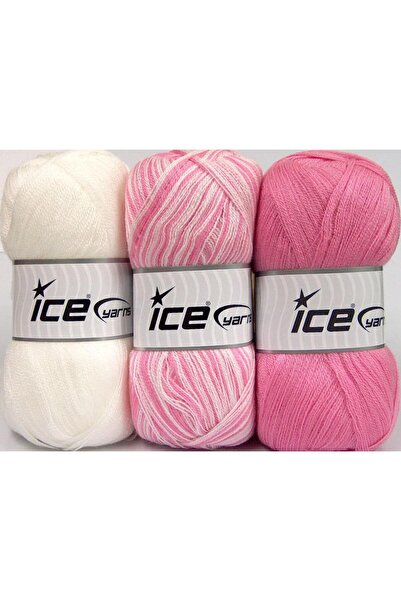 Ice yarns (3 قطع 100 جرام) عبوة من 3 قطع من بيبي أومبير باللون الوردي والأبيض