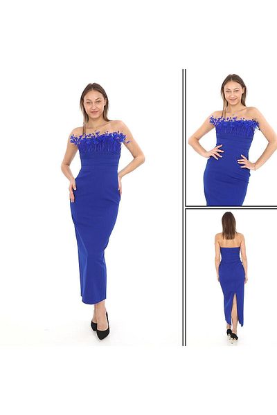 Robes Strapless Midi Pencil Dress - Feather Detailed