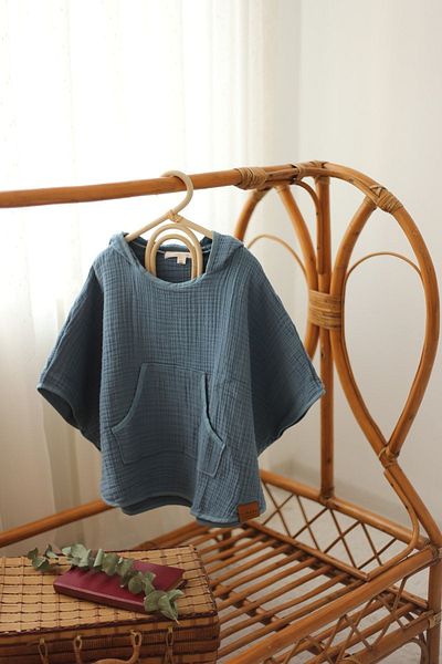 Mujo Baby&Kids 4 Layer Muslin Poncho – 100% Organic Cotton - Indigo