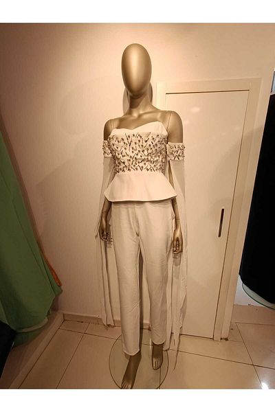 Robes Chiffon Sleeves Strapless Draped Evening Dress Jumpsuit