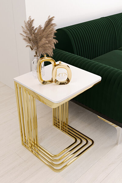 ysnn aksesuar Star 4'lü Kare Zigon Gold Kaplama Beyaz Mebran Mdf