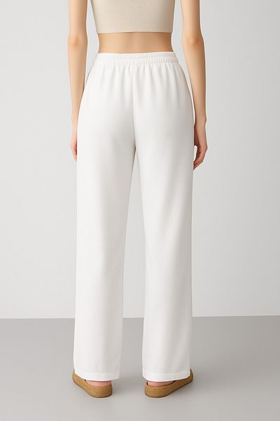 My Blog White Elastic Waist Wide Leg Trousers - 2813
