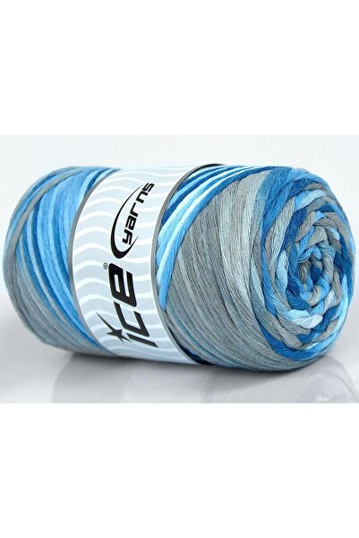 Ice yarns 1×250 جرام. خيوط قطنية طبيعية بلون 3 مم، درجات اللون الأزرق القطني،...