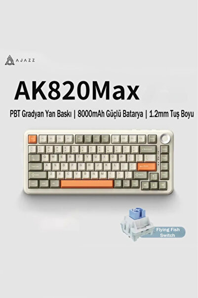 Ajazz AK820 MAX PLUS-Hot-Swap-Dinamik RGB Mekanik Oyun Klavyesi 8000mAh Batarya Flying Fish Switch-RETRO