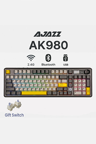 Ajazz AK980 3 Modlu Hot-Swap TFT Ekranlı Mekanik Oyun Klavyesi-8.000 Mah Bata...