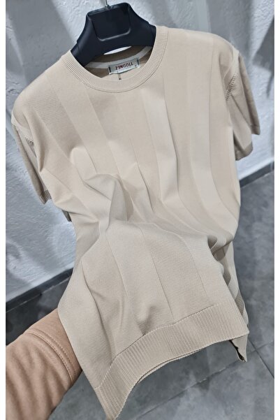ZENGOLL & RAMİRES Men's Beige Soft Textured Crew Neck Knitwear T-Shirt