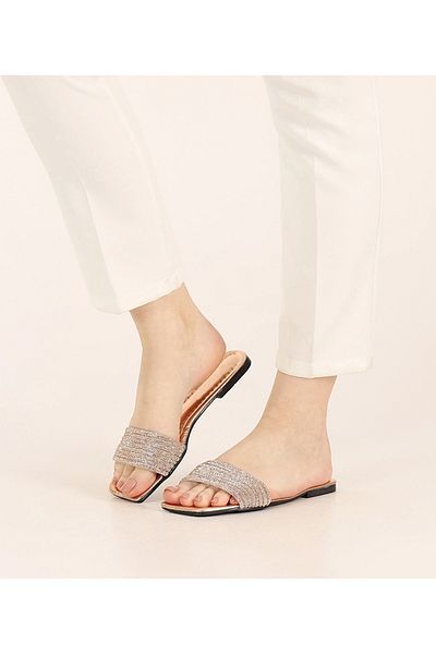 EVEREST SHOES Papuci de damă pentru rochie de seară elegantă și elegantă, cu oglindă aurie