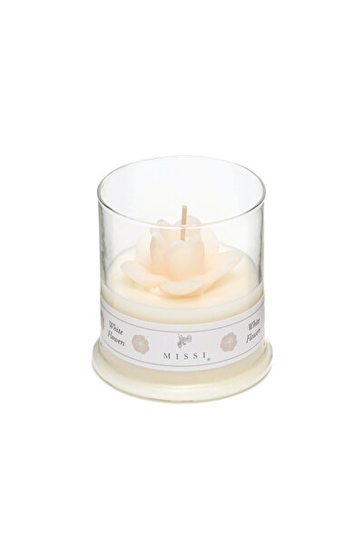 Missi Büyük Üfleme Cam Bardak Içi Whıte Jasmıne Nergis Çiçeği Vegan Mum