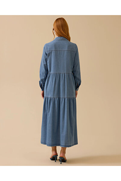 SCL Gömlek Yaka Düğmeli Jean Elbise