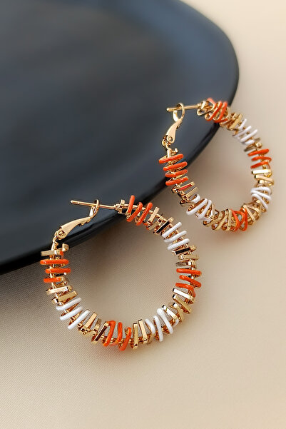 COSİTA Orange White Gold Triangle Interlaced Colorful Hoop Earrings