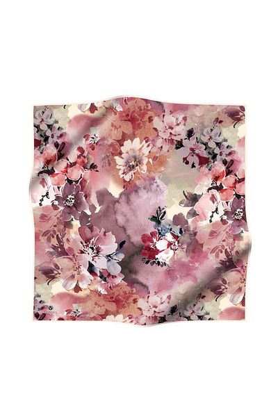 Vissona 100% Twill Silk Floral Pattern Cream - Πούδρα Χρώμα 90x90 Φουλάρι Σχήμα Φύτευσης: Ράψιμο στο χέρι