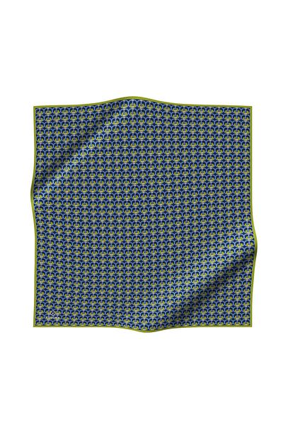 Vissona Navy Blue Geometric Pattern Twill Silk - Pistachio Green 90x90 Σχήμα ραψίματος κασκόλ: Ράψιμο στο χέρι