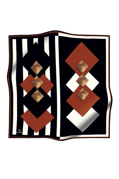 Vissona 100% Twill Silk Tile Pattern Μαύρο - Ταν Χρώμα 90x90 Φουλάρι Σχήμα Φύτευσης: Ράψιμο στο χέρι