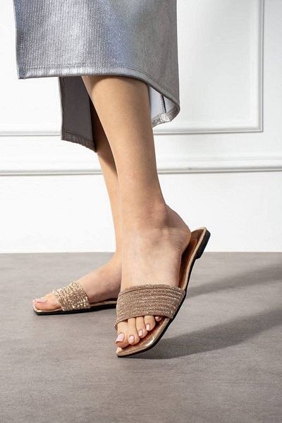EVEREST SHOES Papuci de damă pentru rochie de seară elegantă și elegantă, cu oglindă aurie