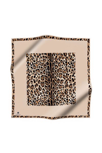 Vissona 100% Twill Silk Leopard Pattern Μπεζ Χρώμα 90x90 Φουλάρι Σχήμα φύτευσης: Ράψιμο στο χέρι