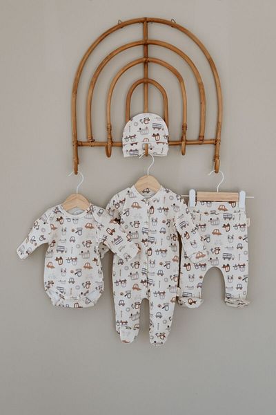 Luna Kids Collection 100% Organic Cotton 6 Piece Newborn Hospital Discharge Set - Cars