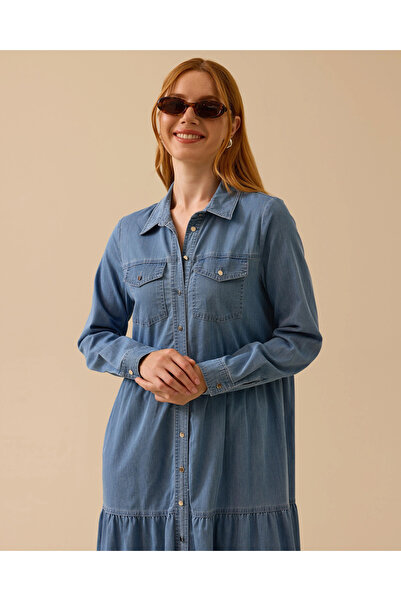 SCL Gömlek Yaka Düğmeli Jean Elbise